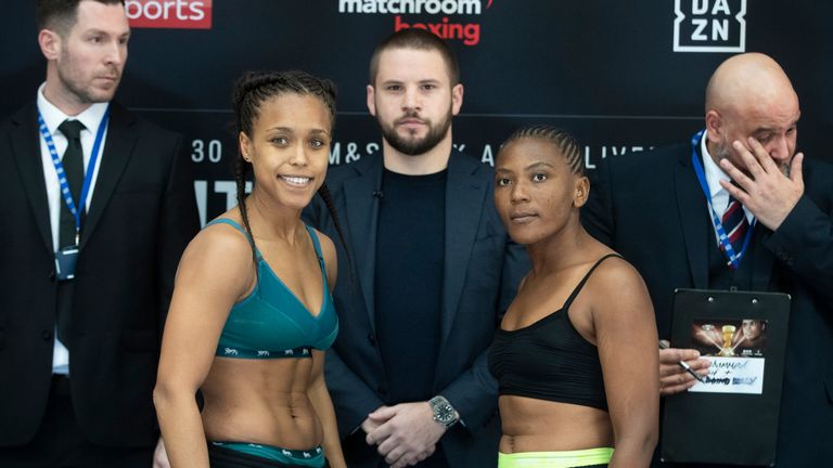Natasha Jonas and Ferice Mashaury Weigh In ahead of their fight on saturday night the M&S Bank Arena, Liverpool.