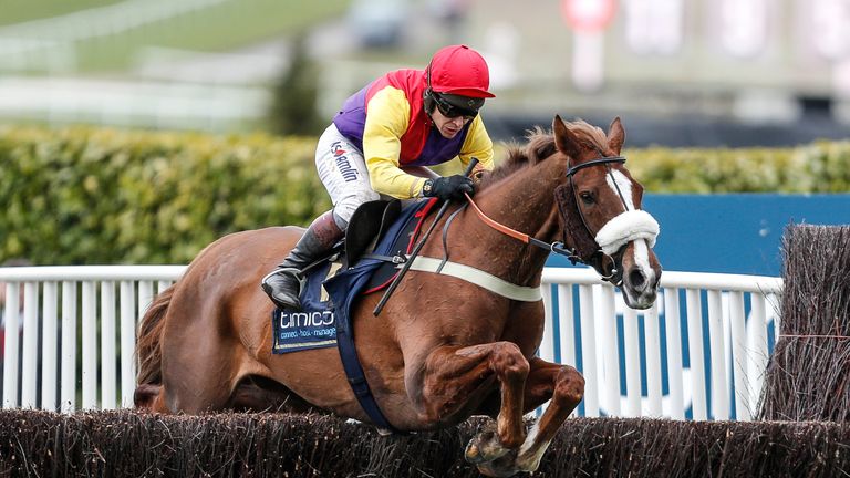 CHELTENHAM, ENGLAND - MARCH 16: Richard Johnson riding Native River on their way to winning The Timico Cheltenham Gold Cup Steeple Chase at Cheltenham racecourse on Gold Cup Day on March 16, 2018 in Cheltenham, England. (Photo by Alan Crowhurst/Getty Images) *** Local Caption *** Richard Johnson;Native River