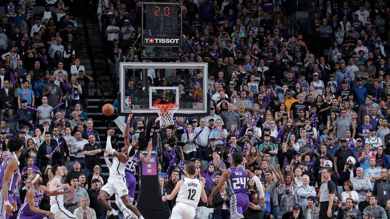 Rondae Hollis-Jefferson of Brooklyn Nets scores against Sacramento Kings