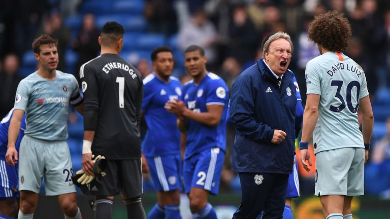 Warnock fumes at David Luiz after the full-time whistle in South Wales