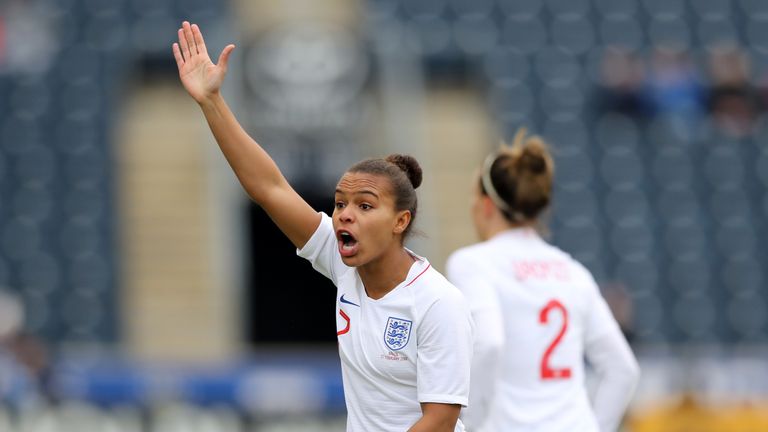 Nikita Parris of England reacts during the 2019 SheBelieves Cup match between Brazil and England at the Talen Energy Stadium on February 27, 2019 in Chester, Pennsylvania