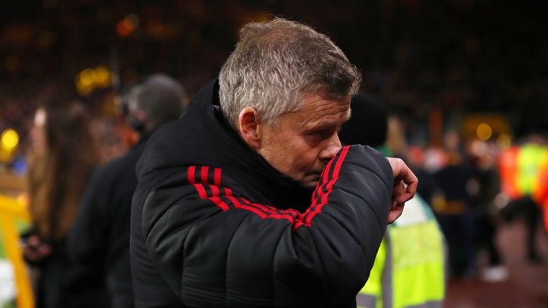 Ole Gunnar Solskjaer, Interim Manager of Manchester United reacts following defeat in the FA Cup Quarter Final match between Wolverhampton Wanderers and Manchester United at Molineux on March 16, 2019 in Wolverhampton, England.