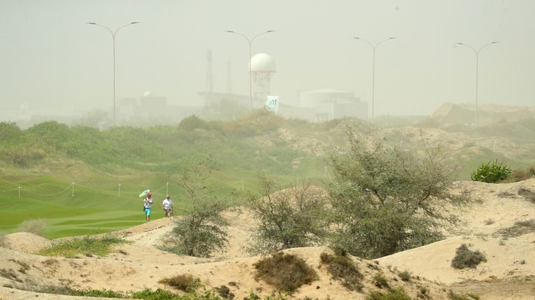 Sand is swept across the Al Mouj Golf Complex