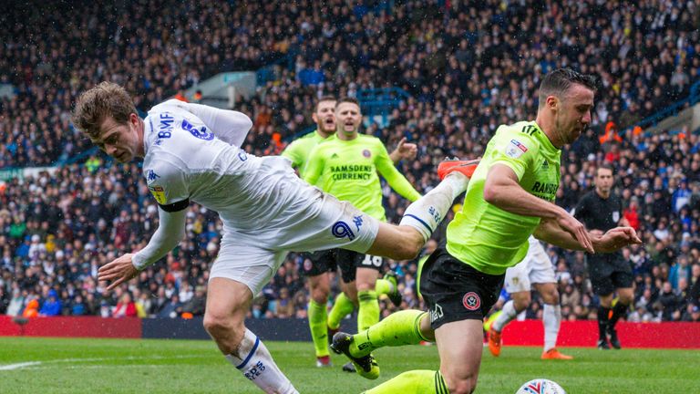 Patrick Bamford makes a nuisance of himself in the Sheffield United box