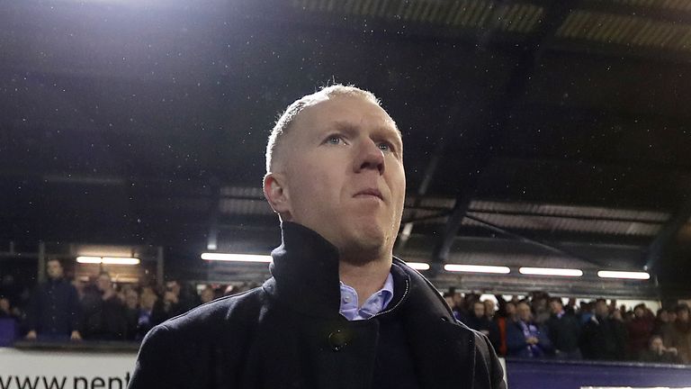 Oldham manager Paul Scholes during the Sky Bet League Two match against Yeovil Town in February 2019