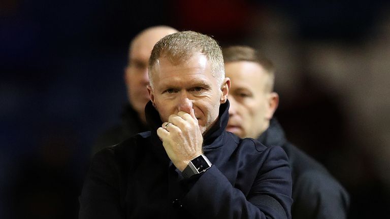 Oldham manager Paul Scholes during the Sky Bet League Two match against Yeovil Town in February 2019
