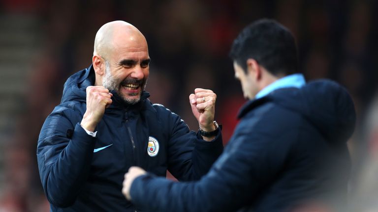 Pep Guardiola after Riyad Mahrez gives his side the lead at the Vitality Stadium