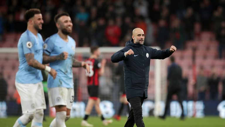 Manchester City boss Pep Guardiola pictured after their 1-0 win away to Bournemouth in the Premier League