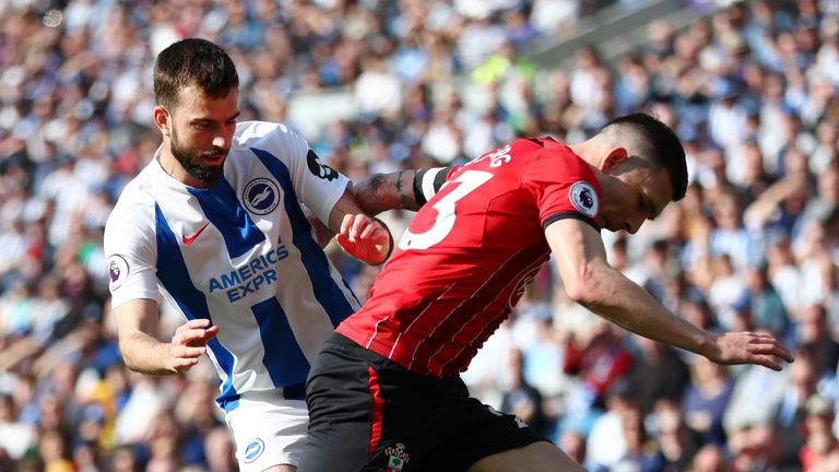 Pierre-Emile Hojbjerg battles for possession with Davy Proepper