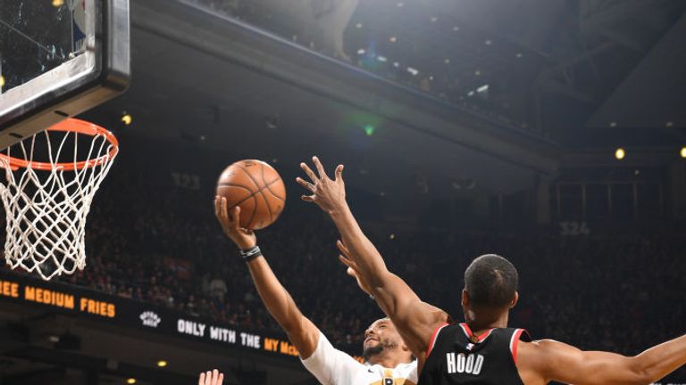 Norman Powell of the Toronto Raptors shoots the ball against the Portland Trail Blazers