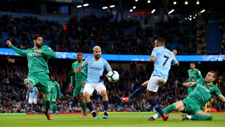 Raheem Sterling scores Manchester City's first goal of the game