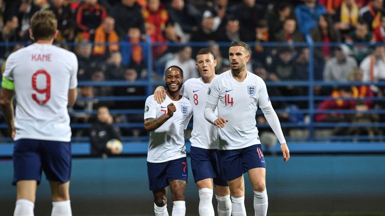 Raheem Sterling celebrates during England's win over Montenegro