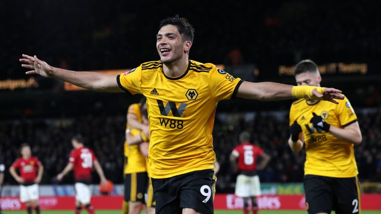 Wolves' Raul Jimenez celebrates scoring his side's first goal against Manchester United