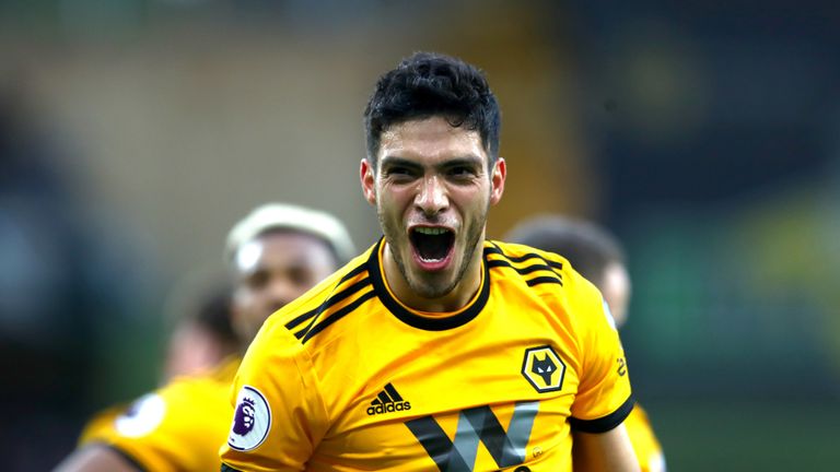 Raul Jiminez celebrates after doubling Wolves' lead