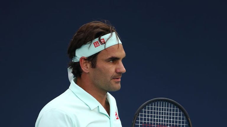 Roger Federer celebrating a shot at the Miami Open 