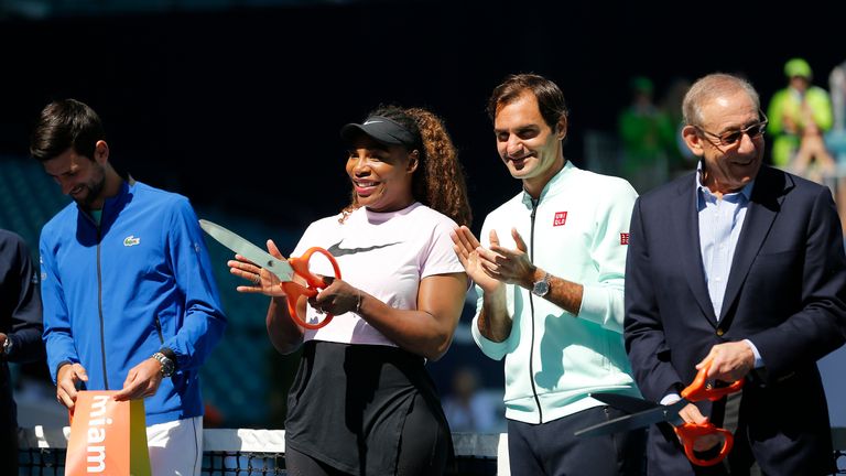 Novak Djokovic and Roger Federer were joined by Serena Williams for an opening ceremony ahead of the Miami Open