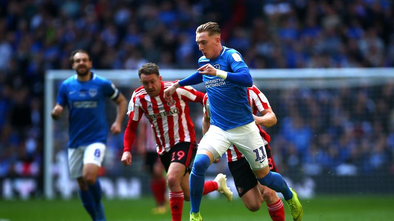 Portsmouth's Ronan Curtis runs with the ball against Sunderland