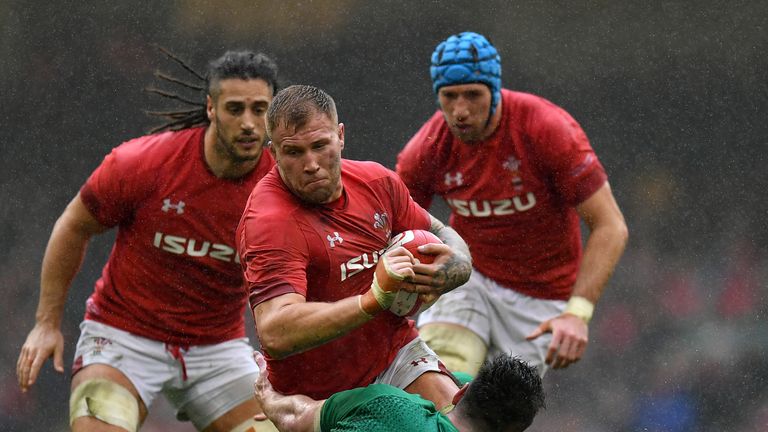 Ross Moriarty in action for Wales against Ireland
