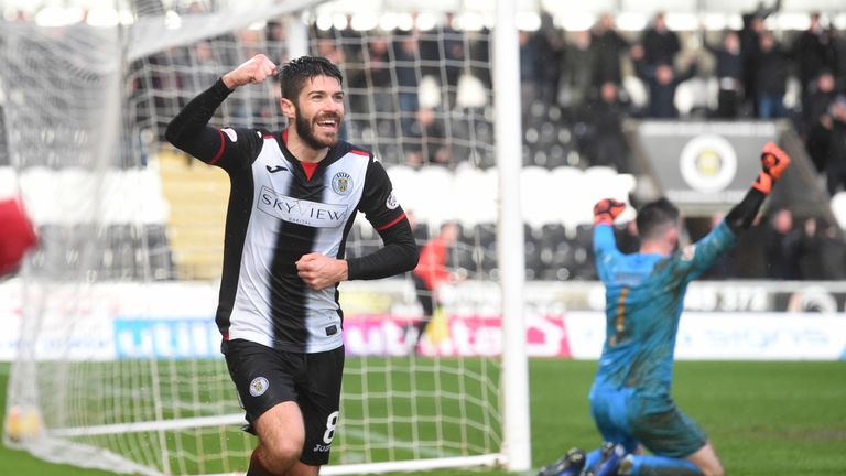 Ryan Flynn celebrates his late winner for St Mirren