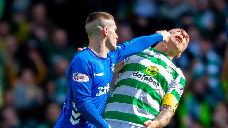 Ryan Kent and Scott Brown during Celtic's win over Rangers