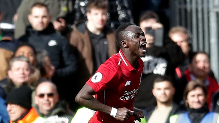 Sadio Mane celebrates scoring against Fulham