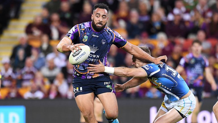 Sam Kasiano in action for Melbourne Storm against Gold Coast Titans at Suncorp Stadium in the NRL