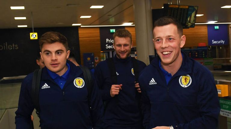 Scotland's players at Glasgow airport before flying to Kazakhstan