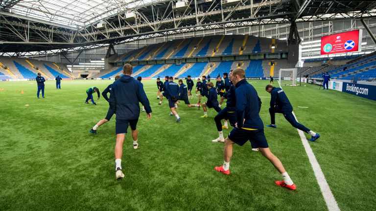 Scotland train at the Astana Arena ahead of their Euro 2020 qualifiers with Kazakhstan