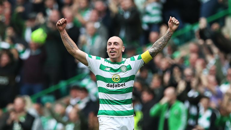 GLASGOW, SCOTLAND - SEPTEMBER 02: Scott Brown of Celtic reacts at full time during the Scottish Premier League between Celtic and Rangers at Celtic Park Stadium on September 2, 2018 in Glasgow, Scotland. (Photo by Ian MacNicol/Getty Images)