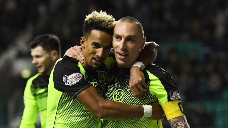 02/03/19 WILLIAM HILL SCOTTISH CUP QUARTER - FINALS.HIBERNIAN v CELTIC.EASTER ROAD - EDINBURGH.Scott Brown celebrates his goal to make it 2-0 for Celtic with Scott Sinclair