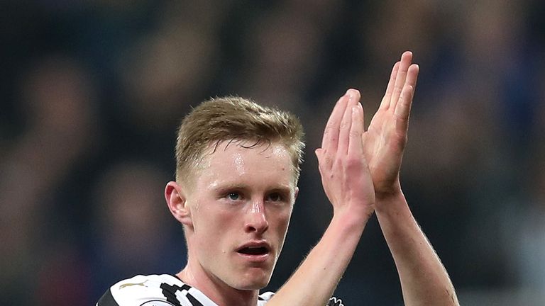 Sean Longstaff of Newcastle United applauds the crowd as he is substituted during the Premier League match between Newcastle United and Burnley FC at St. James Park on February 26, 2019 in Newcastle upon Tyne, United Kingdom.