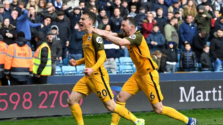 Solly March celebrates scoring for Brighton against Millwall