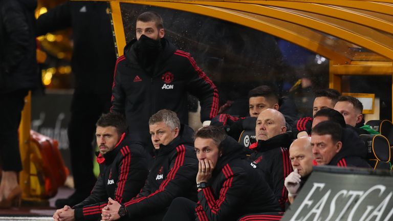 Solskjaer looks on as United were knocked out of the FA Cup at Molineux