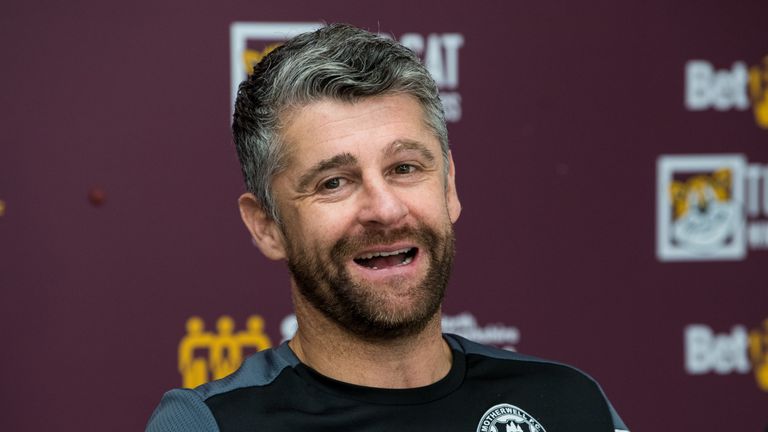 Motherwell manager Stephen Robinson at a news conference