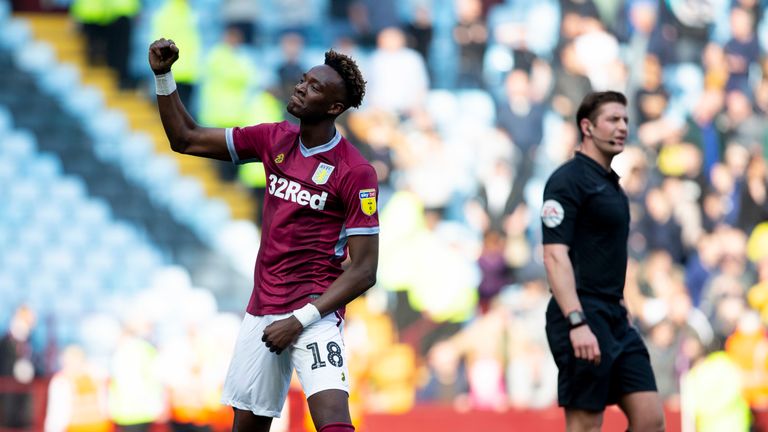 Tammy Abraham celebrates scoring for Aston Villa