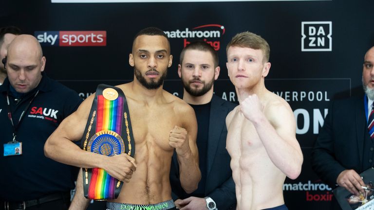 Tom Farrell and Philip Bowes Weigh In ahead of their Commonwealth Super-Lightweight title fight on saturday night the M&S Bank Arena, Liverpool.