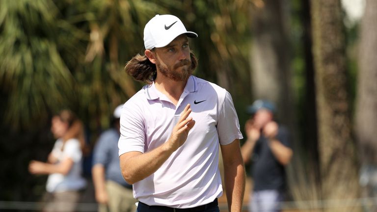 Tommy Fleetwood acknowledges the crowd at TPC Sawgrass after his fast start
