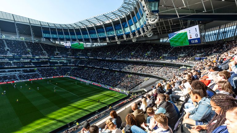 Fans watch the U18 Premier League match between Tottenham Hotspur and Southampton in the first match held at Tottenham Hotspur Stadium