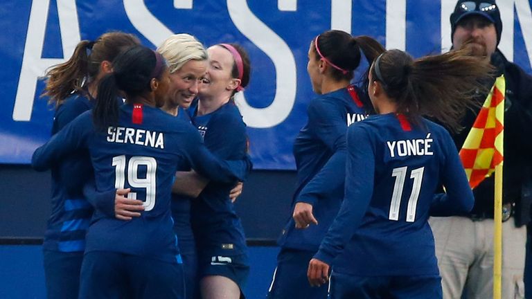 during the first half of the 2019 SheBelieves Cup match between USA and Englad at Nissan Stadium on March 2, 2019 in Nashville, Tennessee.