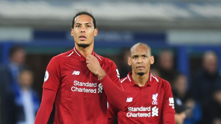 Virgil van Dijk and Fabinho trudge off after Liverpool's 0-0 draw at Everton