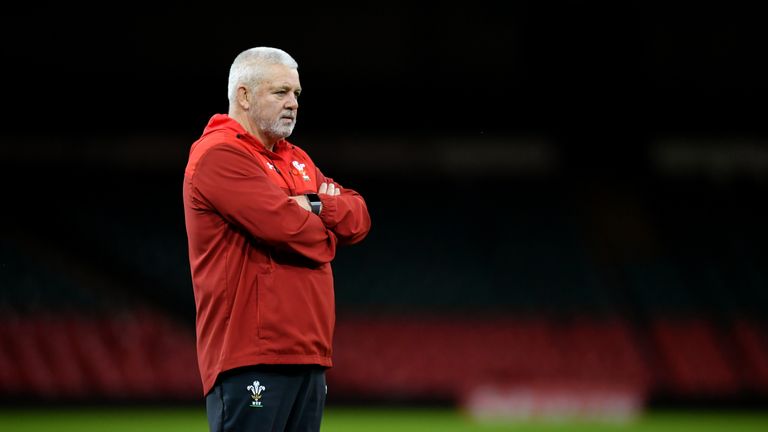 Warren Gatland, Head Coach of Wales looks on during the Wales Captain's Run at the Principality Stadium on November 09, 2018 in Cardiff, Wales. 