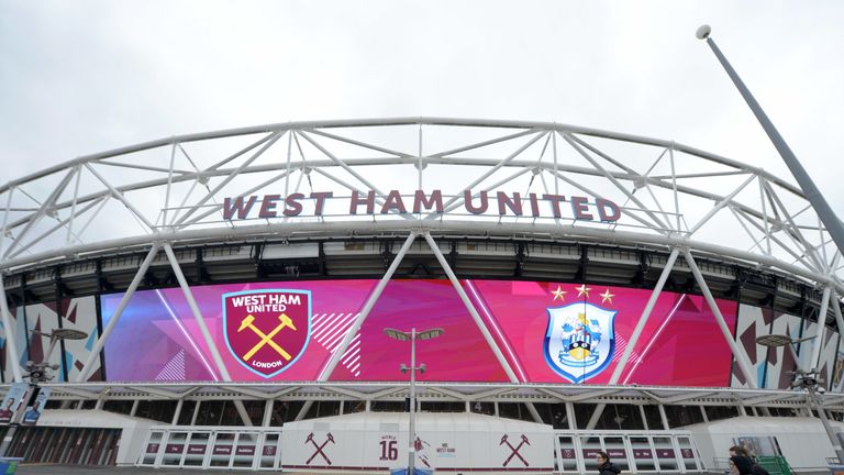 General view outside the stadium prior to the Premier League match between West Ham United and Huddersfield Town at London Stadium on March 16, 2019 in London, United Kingdom.