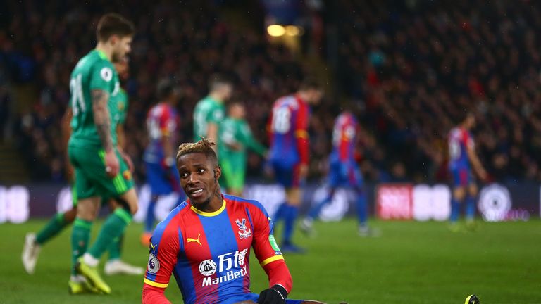 Zaha has been the target of hard tackling by Watford's players this season