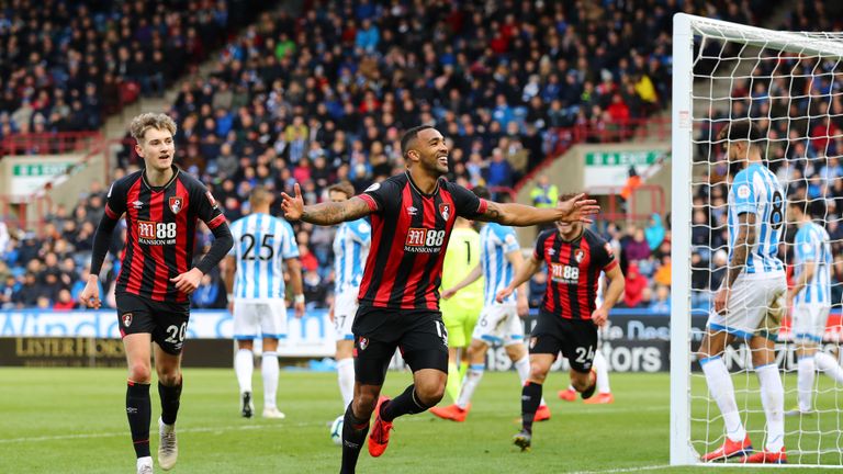 Bournemouth's Callum Wilson celebrates following his goal against Huddersfield.