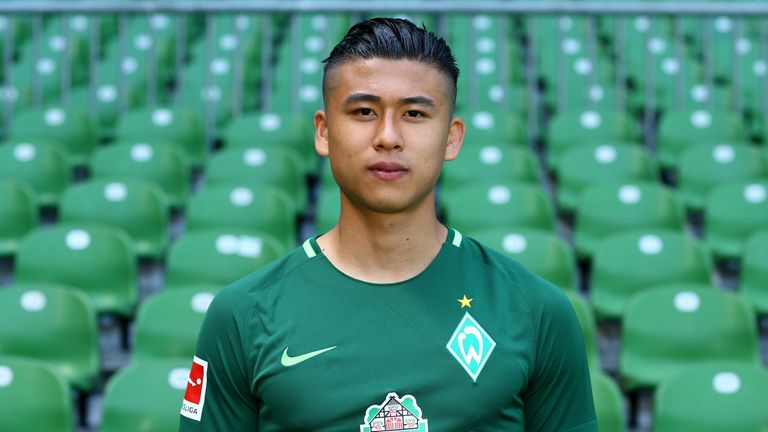 Zhang Yuning of Werder Bremen poses during the team presentation at Weser Stadium on July 19, 2017 in Bremen, Germany.