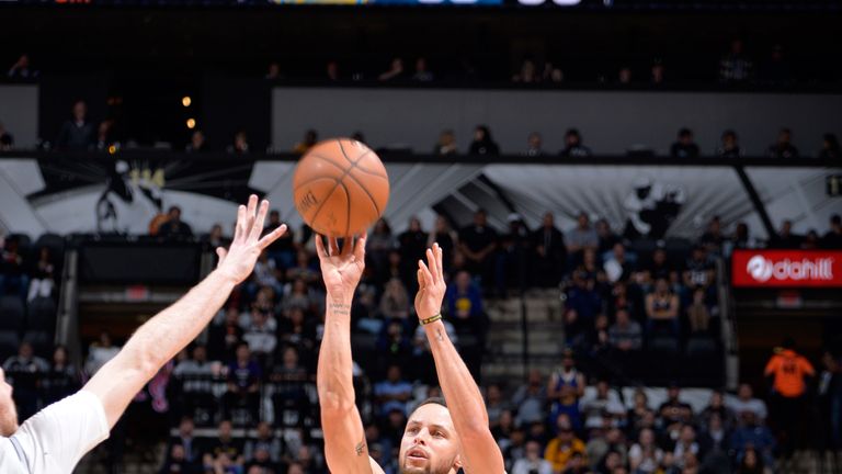 Stephen Curry fires from distance against the San Antonio Spurs