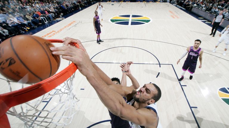 Rudy Gobert hammers home a dunk