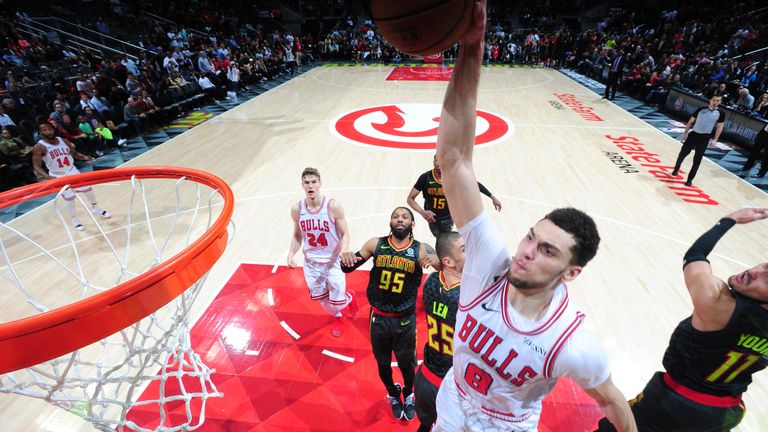 Zach LaVine powers home a dunk against Atlanta