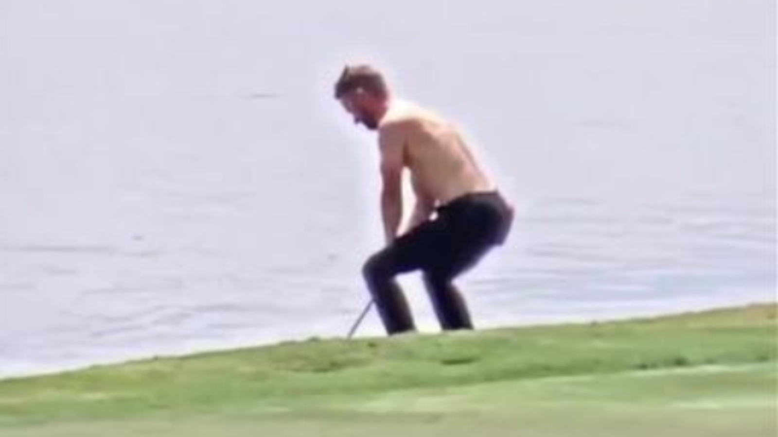Topless golfer Kevin Dougherty makes holeout eagle from water Golf