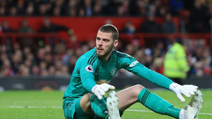 A dejected David De Gea during the Manchester derby at Old Trafford on April 24, 2019